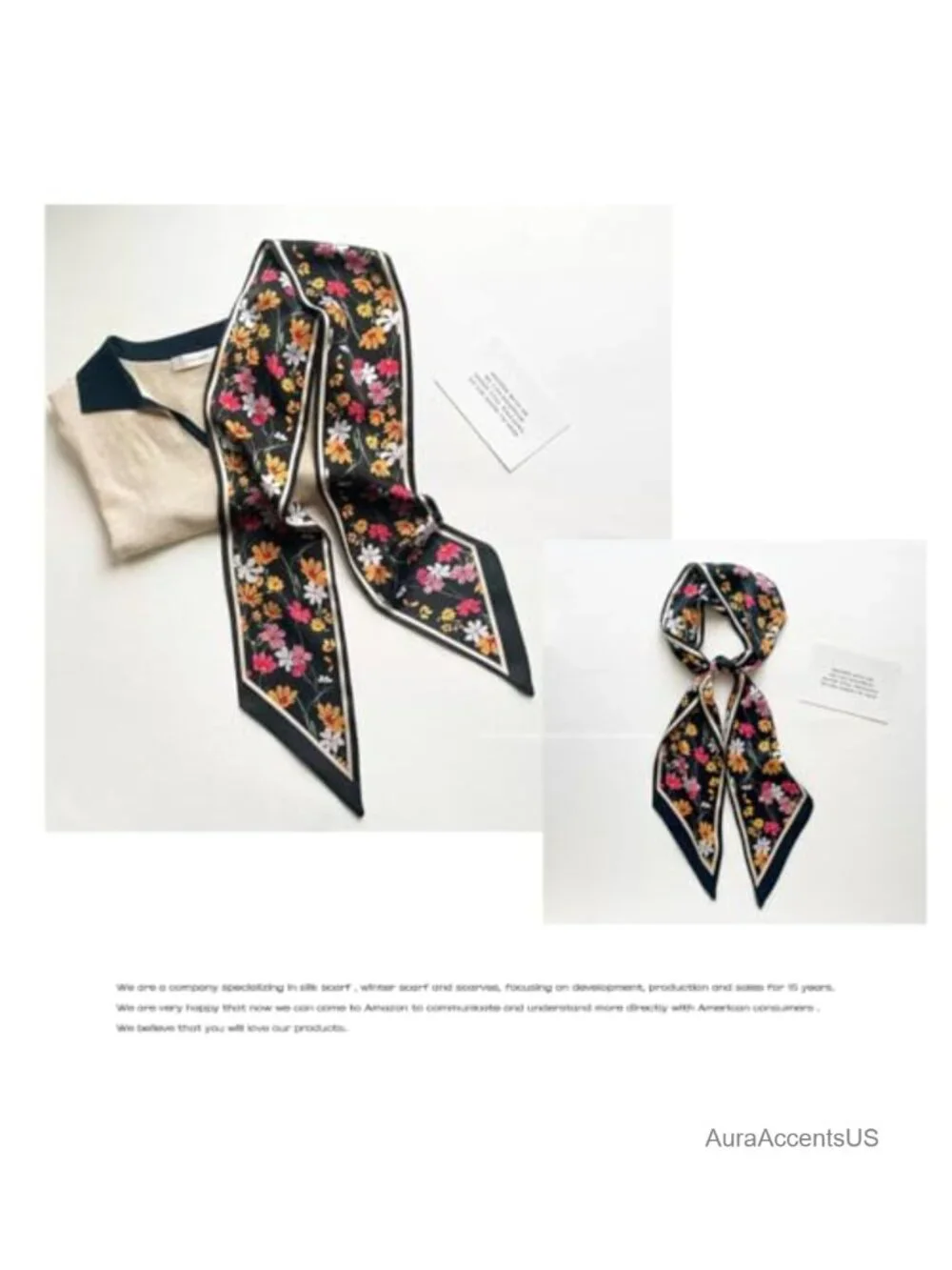 Satin Feel Polyester Hair Scarf Long Oblong Scarf for Head or Neck Ties